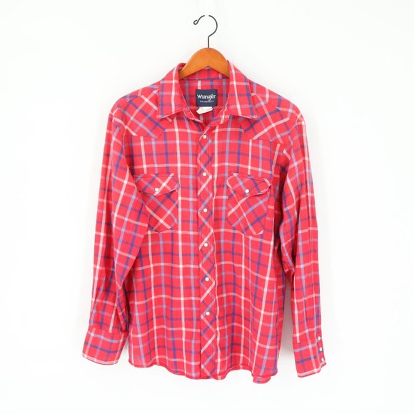 Wrangler Other - Wrangler Western Shirts Vintage Pearl Snap Red Plaid Men's Shirt L